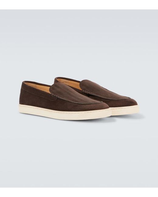 Brunello Cucinelli Brown Herringbone Suede Loafers for men