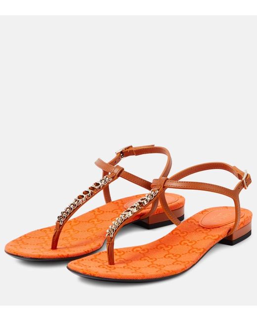 Gucci Orange Sandalen Signoria aus Leder