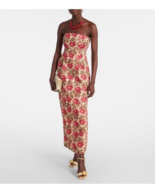 Posse Red Rosalie Floral Linen Bustier Dress