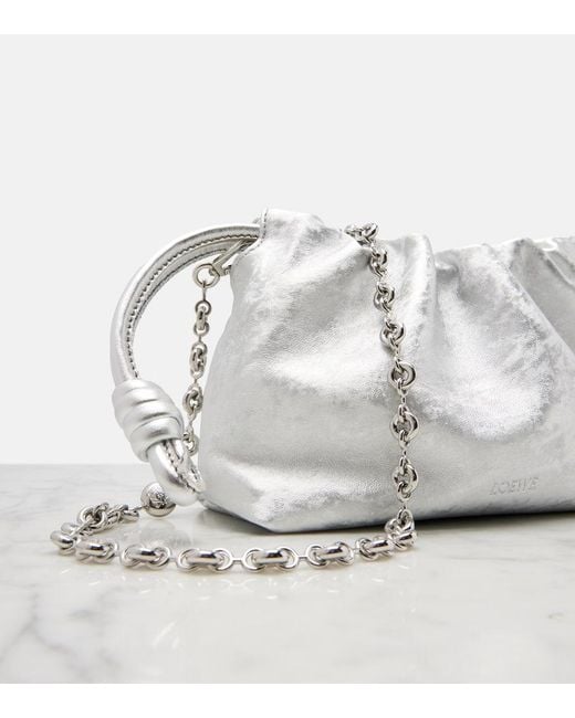 Loewe White Flamenco Mini Metallic Leather Clutch