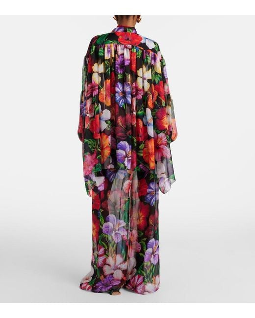 Dolce & Gabbana Red Floral Silk Chiffon Wide-Leg Pants