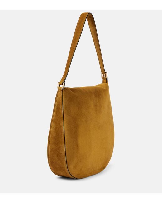 SAVETTE Brown Schultertasche Tondo Large Aus Veloursleder