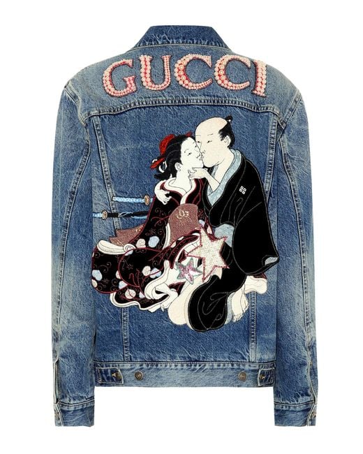 Gucci Blue Verzierte Jeansjacke