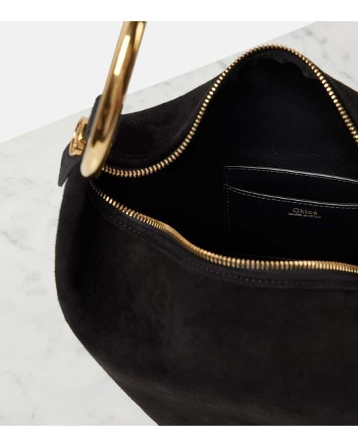 Chloé Black Bracelet Medium Suede Shoulder Bag