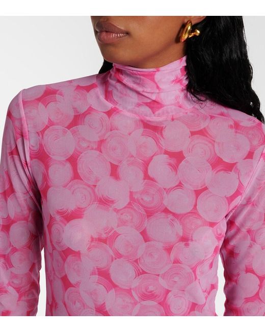 Dries Van Noten Pink Printed High-Neck Jersey Top