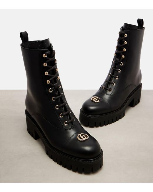 Bottines Double G En Cuir Gucci en coloris Black