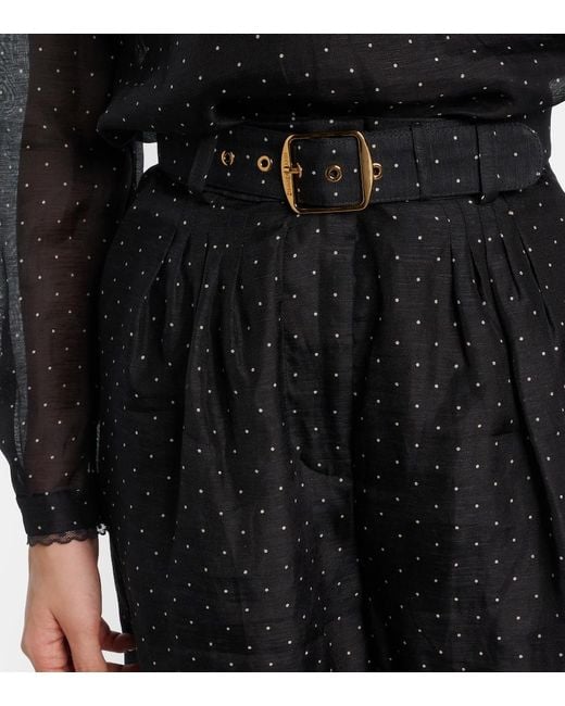 Zimmermann Black Polka-Dot Linen And Silk Wide-Leg Pants