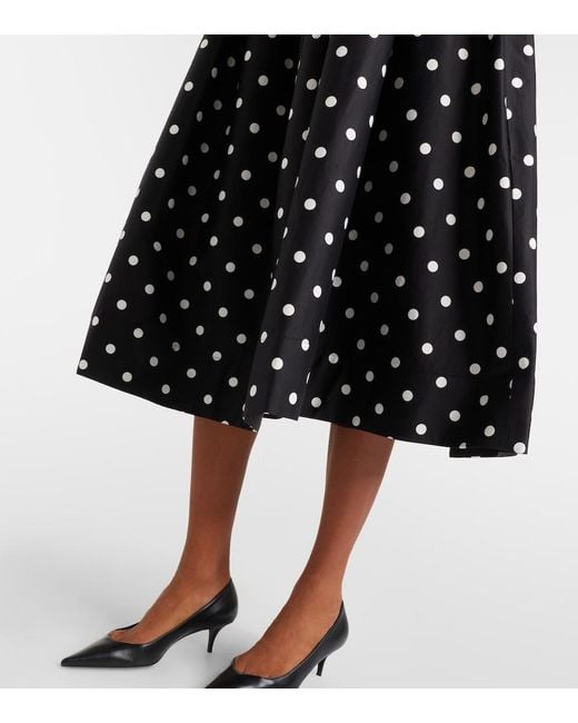 Self-Portrait Black Polka-Dot Off-Shoulder Cotton Midi Dress