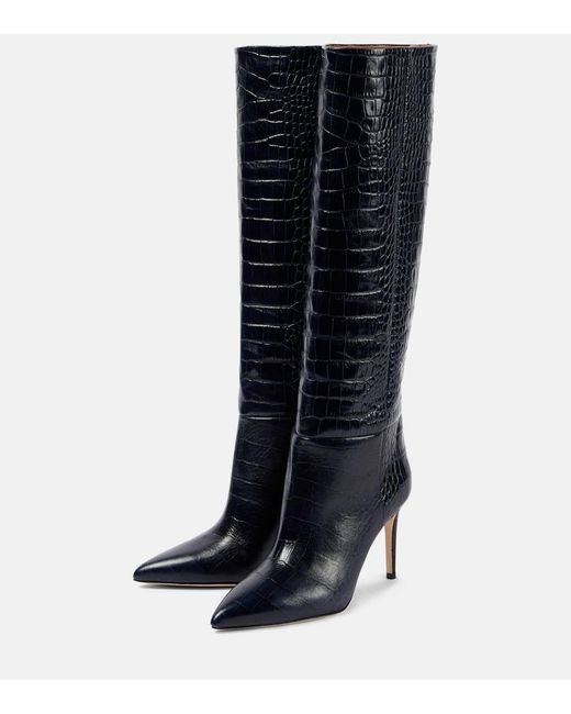 Paris Texas Black Croc-effect Leather Knee-high Boots