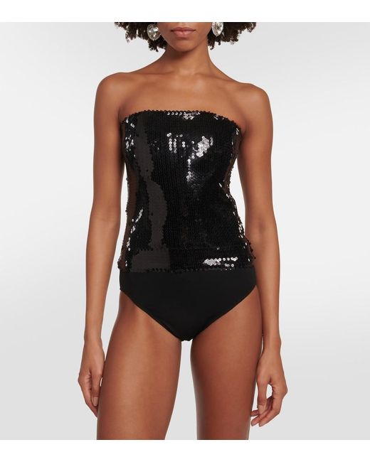 Alexandre Vauthier Black Sequined Strapless Bodysuit