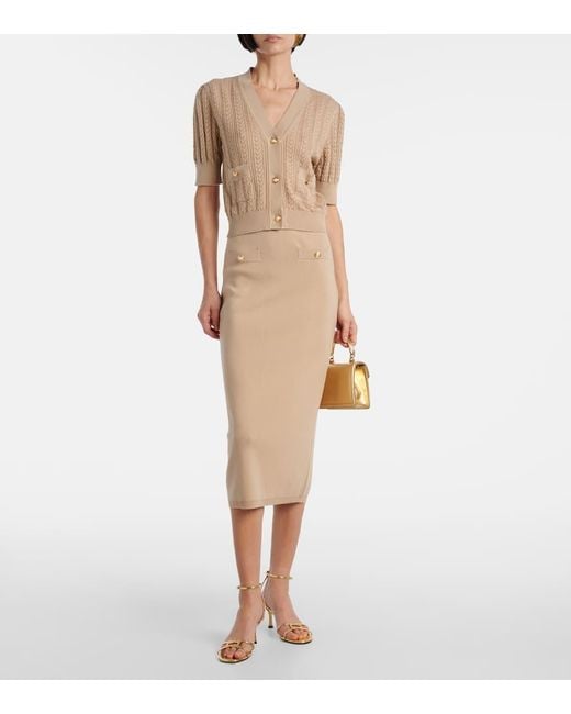 Alessandra Rich Natural Pointelle Cotton And Cashmere Cardigan