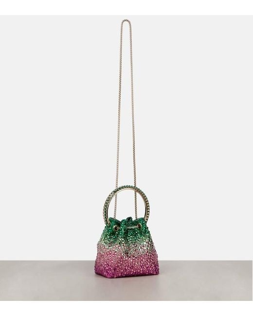 Secchiello Bon Bon Small Con Cristalli di Jimmy Choo in Green