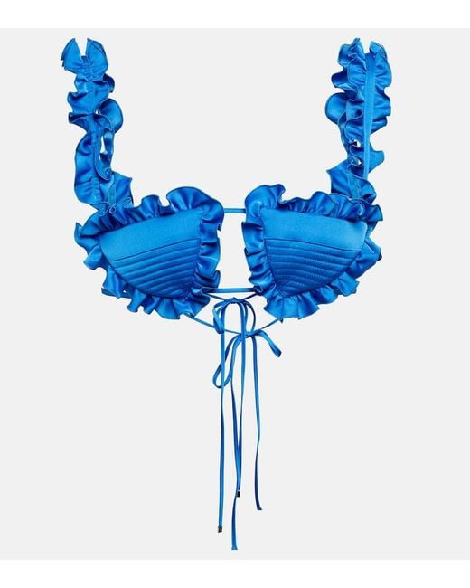 The Attico Blue Glory Ruffled Satin Bralette