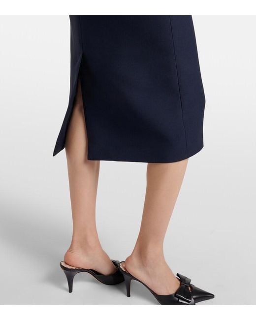 Valentino Blue Crepe Couture Bow-Detail Lace-Trimmed Midi Dress