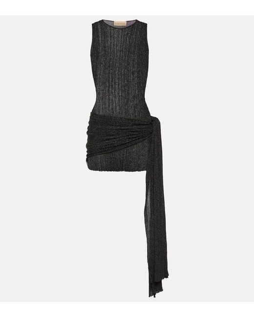 AYA MUSE Black Keefe Draped Lame Minidress