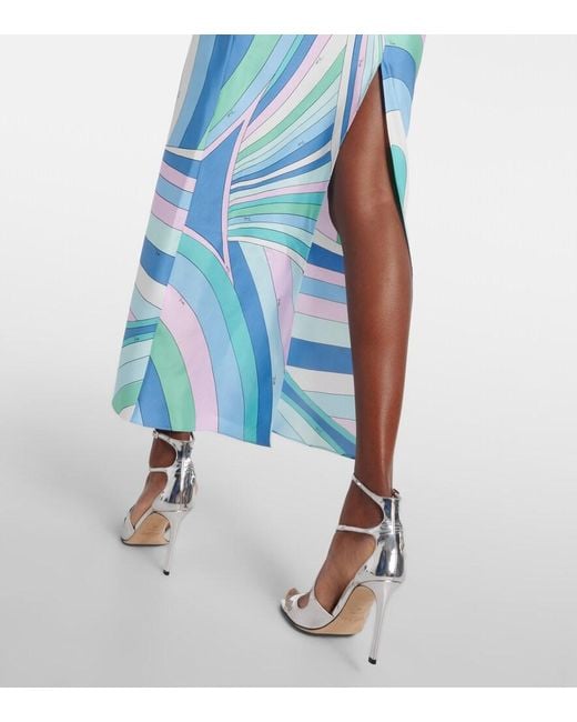 Emilio Pucci Blue Iride And Pesci Silk Twill Gown
