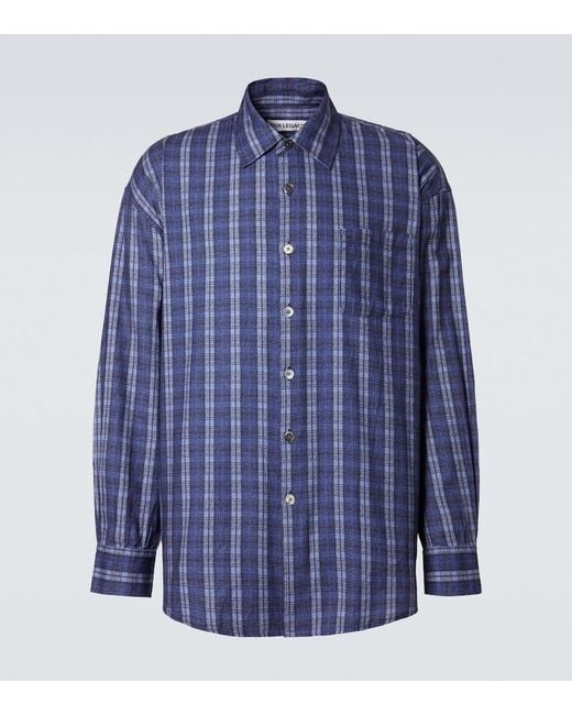 Our Legacy Blue Borrowed Checked Cotton Shirt for men