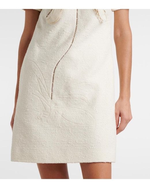 Oscar de la Renta Natural Orchid Embroidered Cotton Tweed Shift Dress