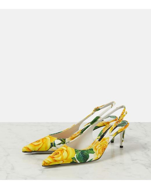 Salones destalonados de lona floral Dolce & Gabbana de color Yellow