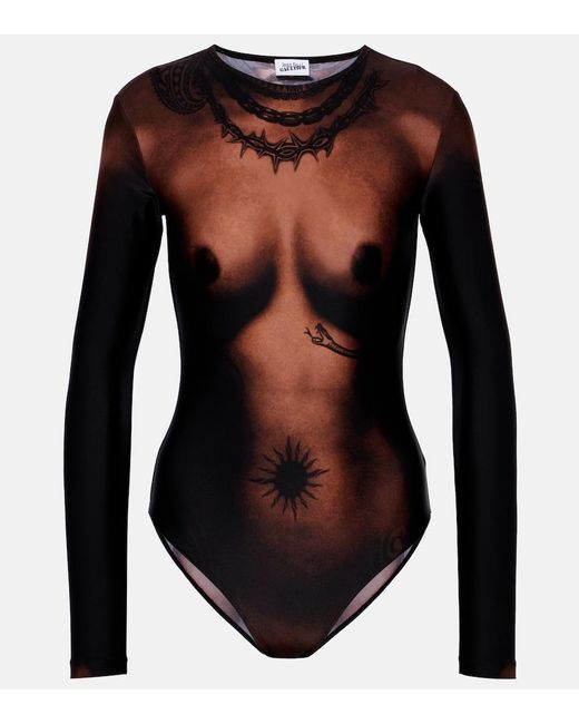 Jean Paul Gaultier Black Tattoo Trompe-L'Oil Jersey Bodysuit