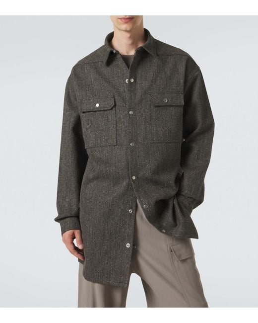 Rick Owens Gray Oversized Wool And Linen-Blend Overshirt for men