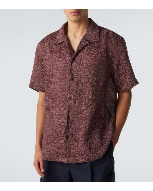 Brioni Brown Printed Linen Bowling Shirt for men