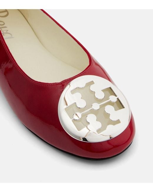 Tory Burch Red Reva Embellished Patent Leather Ballet Flats