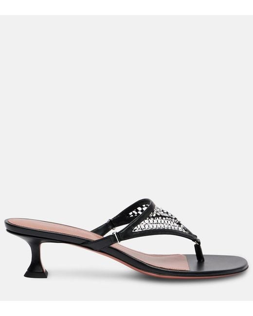 AMINA MUADDI Black Cameron 45 Crystal-Embellished Thong Sandals