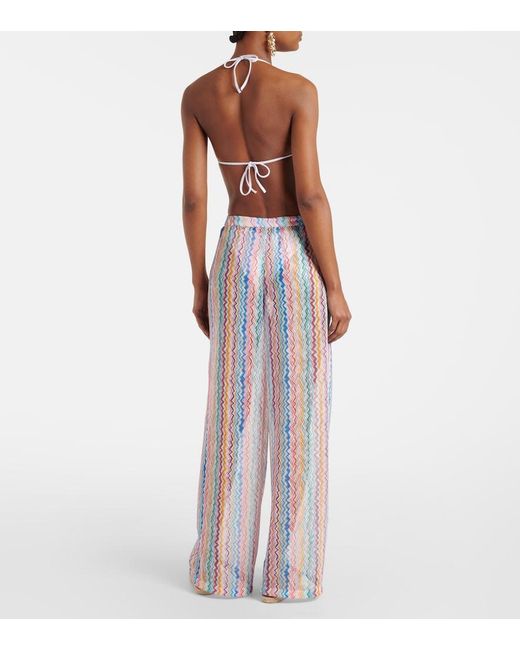 Missoni White Zigzag Sheer Wide-Leg Pants