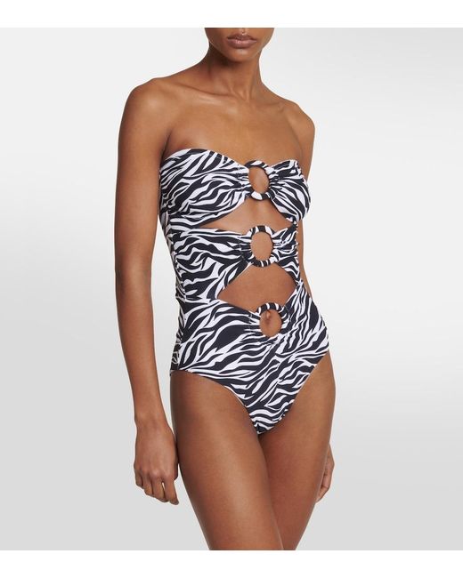 Alexandra Miro White Anya Zebra-Print Cutout Swimsuit