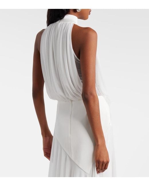 David Koma White Draped Floral-Applique Gown