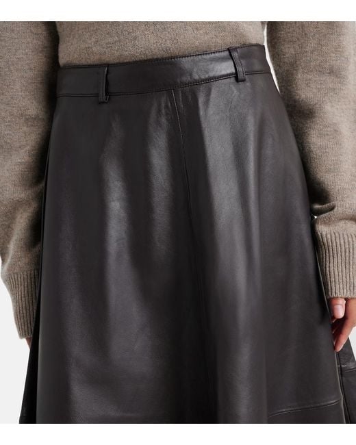 Frankie Shop Black Savil Leather Midi Skirt