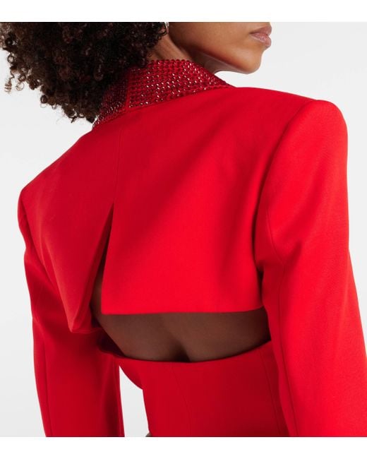 Area Red Crystal-embellished Cropped Wool Blazer