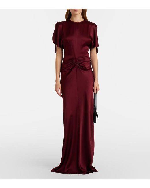 Victoria Beckham Purple Isabella Gathered Satin Gown