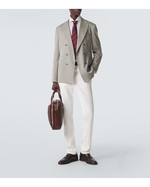 Brunello Cucinelli Gray Double-Breasted Silk Suit Jacket for men