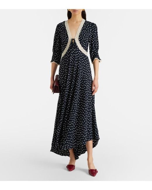 Rixo Black Amina Polka-Dot Crepe Midi Dress