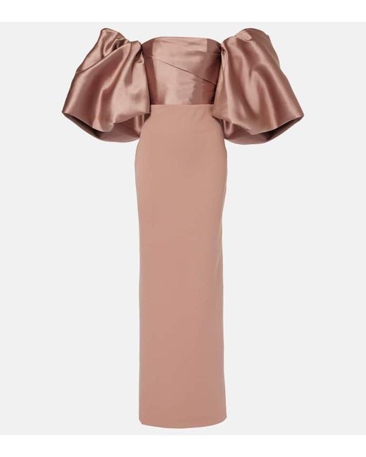 Solace London Pink Off-Shoulder-Robe Floris Mit Satin