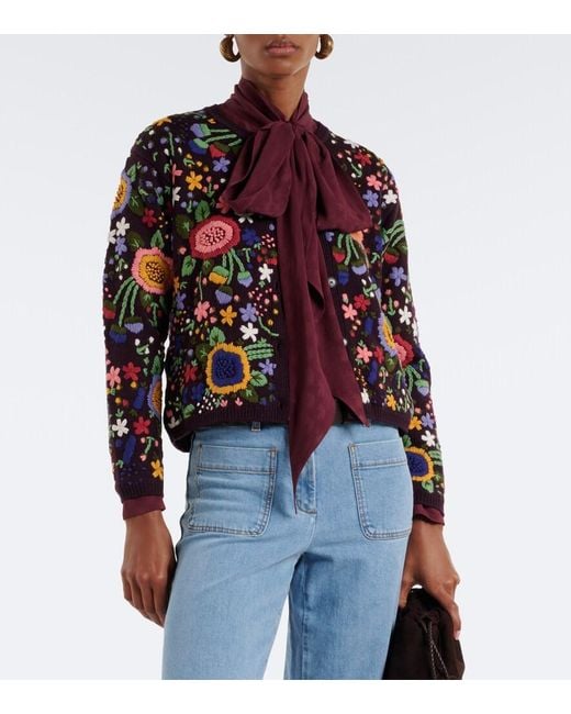 Etro Multicolor Floral Embroidered Wool Cardigan
