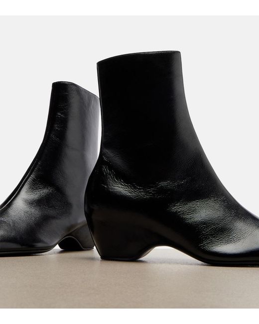 Khaite Black Leather Ankle Boots