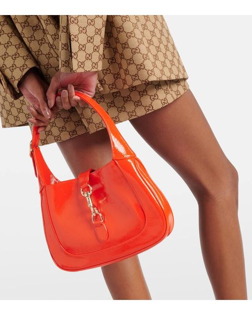Borsa a spalla Jackie Small in vernice di Gucci in Orange