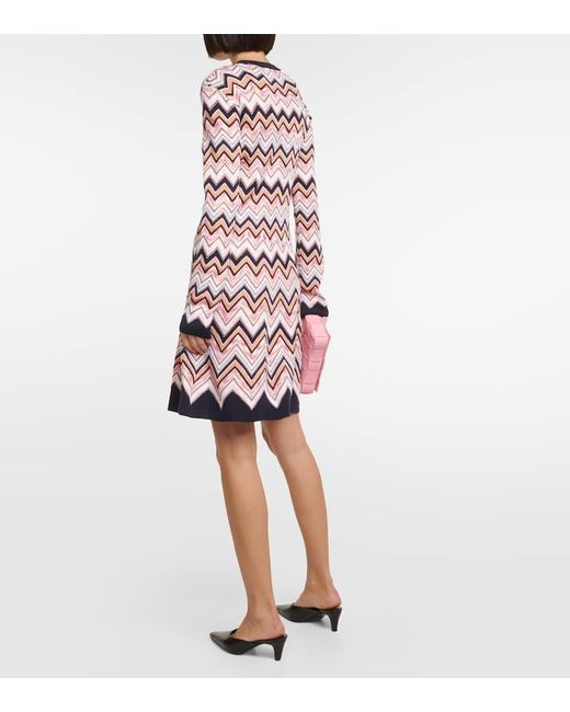 Vestido corto en mezcla de lana en zigzag Missoni de color Multicolor