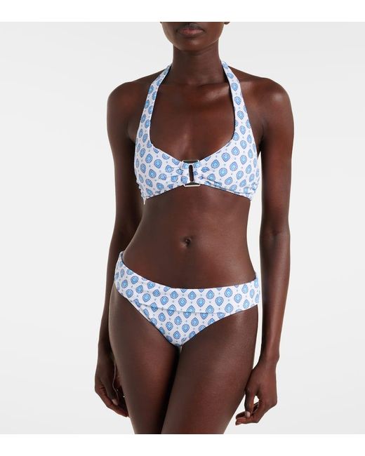 Heidi Klein Blue La Croissette Printed Bikini Top