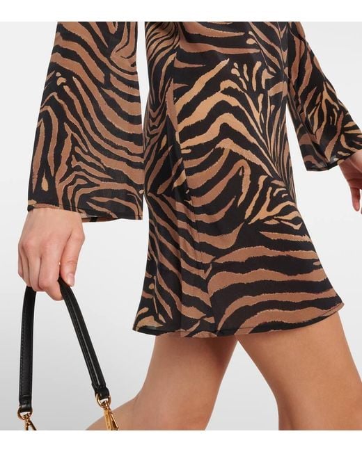 Rixo Brown Bedrucktes Minikleid Ridley Aus Seide