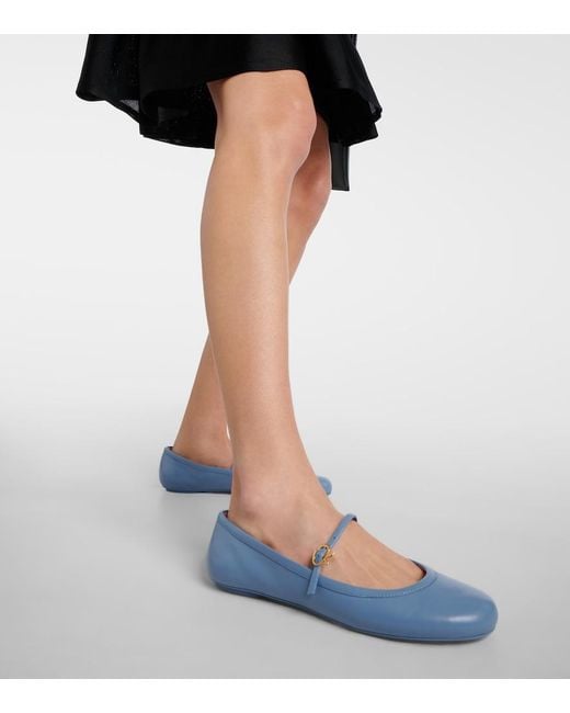 Gianvito Rossi Blue Carla Leather Mary Jane Flats
