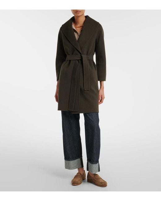 Max Mara Black Virgin Wool Wrap Coat