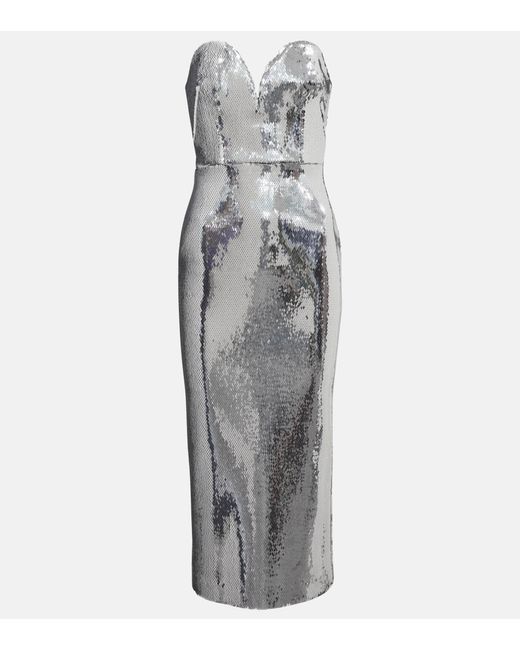 Alex Perry Hunter Sequined Strapless Gown in Gray | Lyst