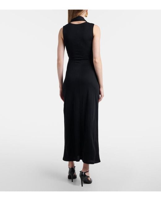 AMI Black Tie-Neck Jersey Midi Dress