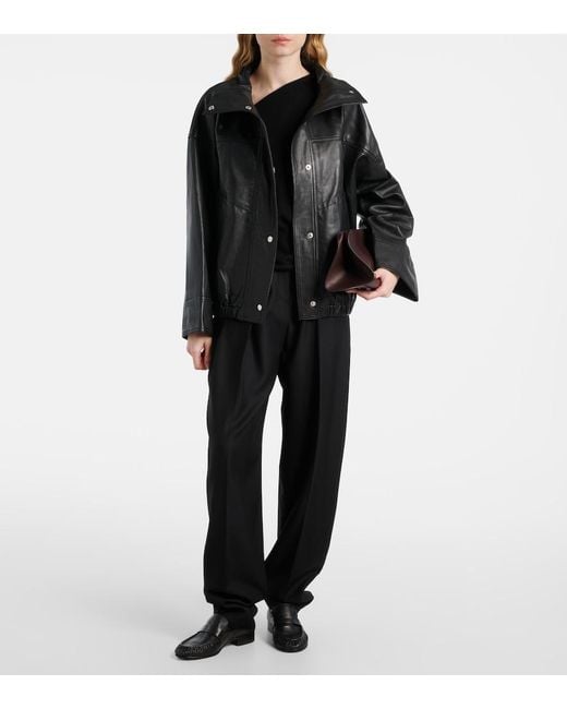 Rohe Black Leather Bomber Jacket