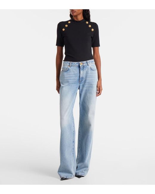 Balmain Blue Mid-Rise Wide-Leg Jeans
