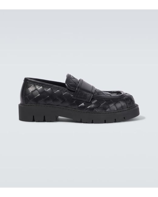 Bottega Veneta Black Haddock Intrecciato Leather Loafers for men
